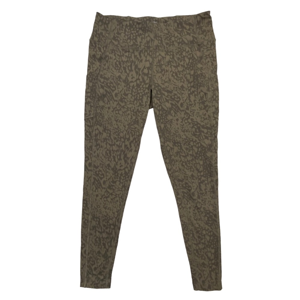 Garnet Hill Seam Detail Print Legging Olive Green Tan M